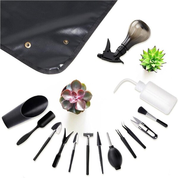 Mini Garden Hand Tools Set with 1 Plant Repotting Mat (Black mat)