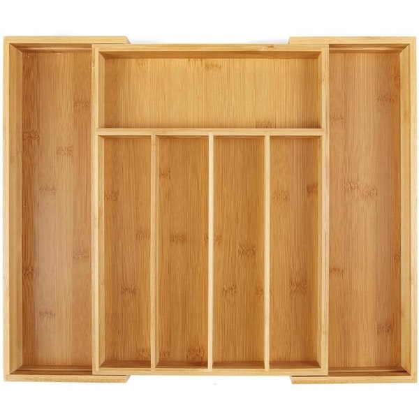 Bamboo Expandable Cutlery Organizer Tray (Natural)