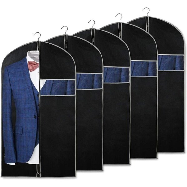 5 Pack Black Cover Suit Bags for Storage