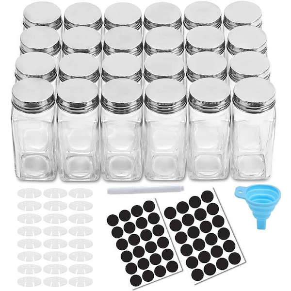 24 Pcs Glass Spice Jars with 48PCS Black Labels
