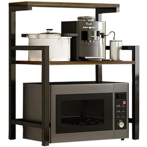 3 Tier Microwave Oven Rack, Stainless Steel, Wooden & Metal Rack