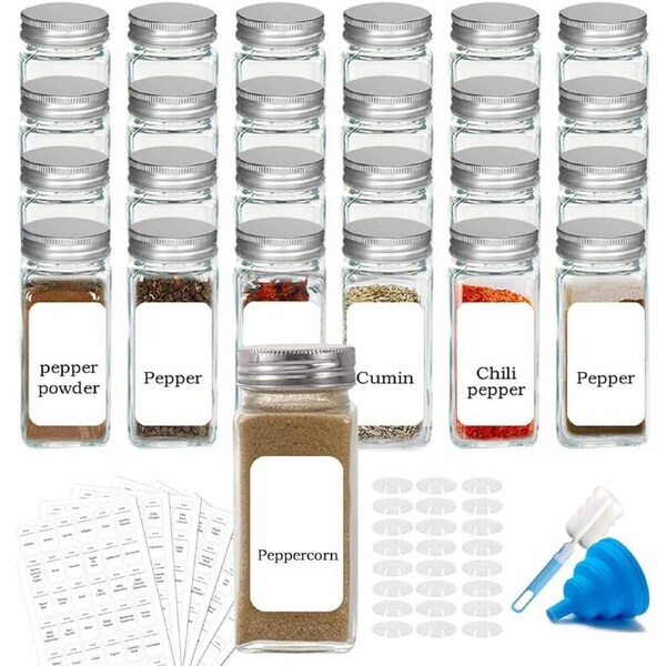 24 Pcs Glass Spice Jars Bottles with Spice Labels (120ml each bottle)