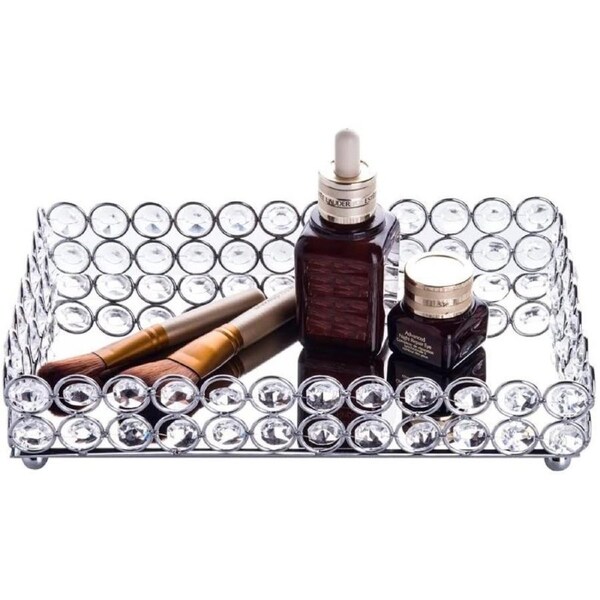 Crystal Jewellery Trays Rectangle Cosmetic Organizer (Silver)
