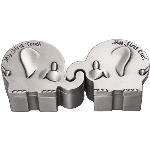 Keepsake Box of first Curl and Tooth for Kids Metallic Engraved Elephant Shape