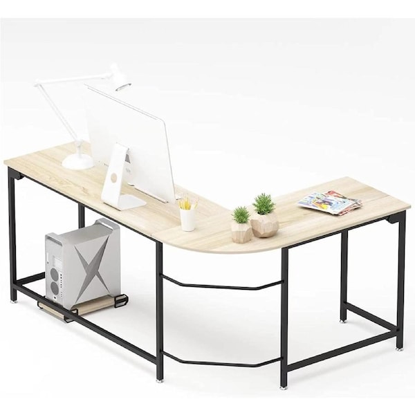 L-Shaped Corner Computer Desk with CPU Stand & Spacious Surface (White)