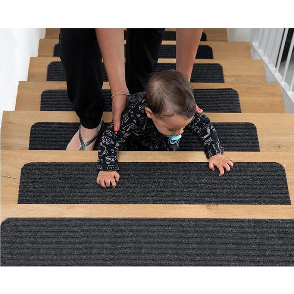 Set of 15 Non Slip stair treads , 20cm x 75 cm, Grey