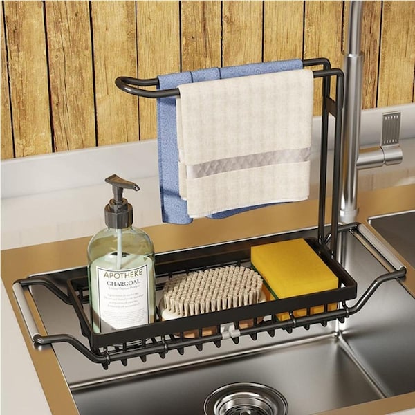 Sponge Holder for Kitchen, Large (Black)