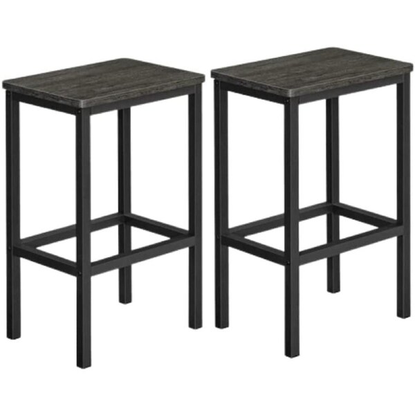 Charcoal Grey and Black Set of 2 Bar Chairs - Industrial Kitchen Breakfast Bar Stools with Footrest