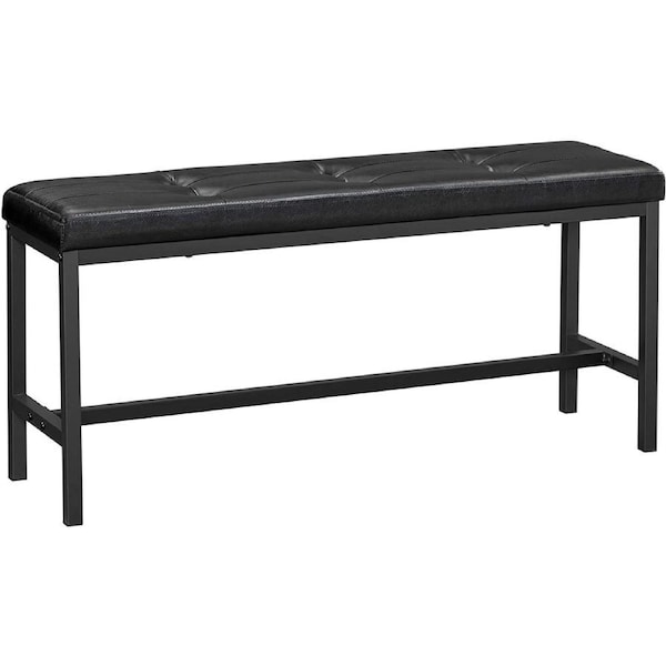 Black Ottoman Bench with PU Leather Padded Seat and Steel Frame