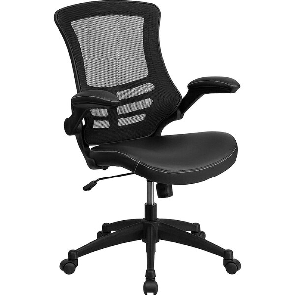 Desk Chair with Wheels, 41.25 x 24.5 x 25.5 , (Black Leather)