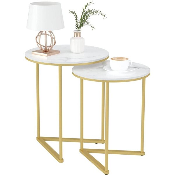 2 x Nesting bedside tables, Marble (Gold)