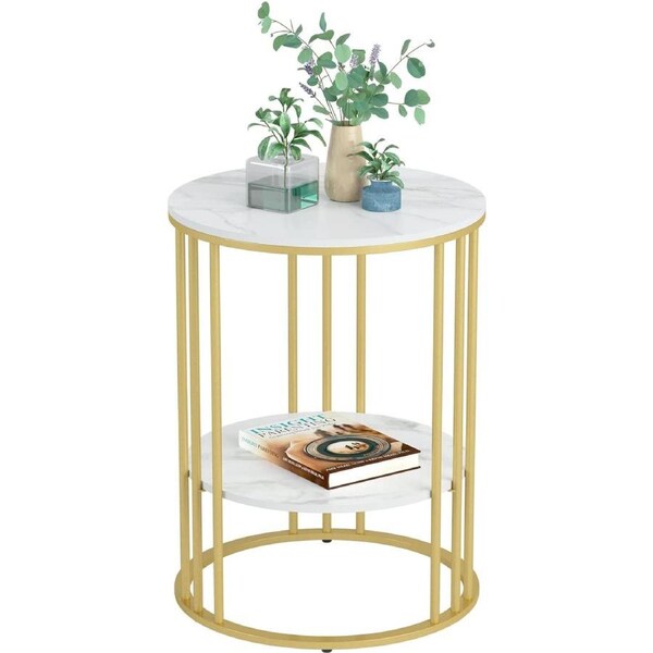 Top Tier Round Bedside table, Marble (Gold)
