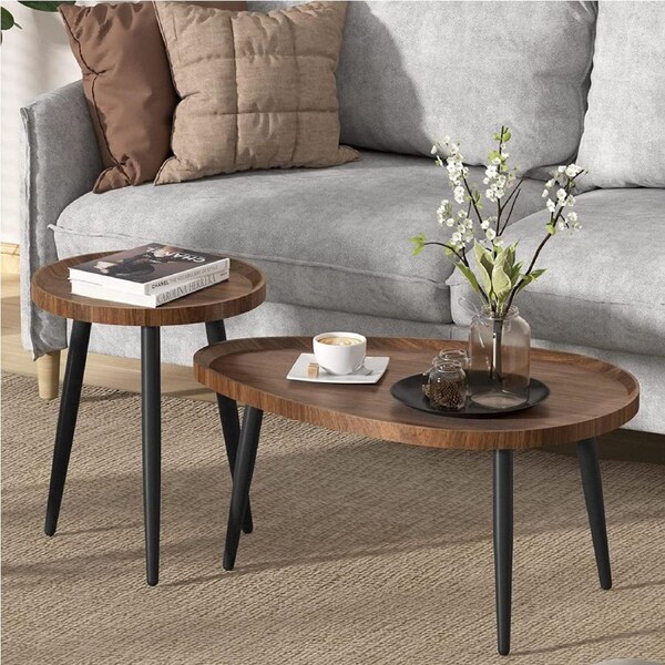 Set of 2 Coffee table, Oval shape, Wooden, 80 cm