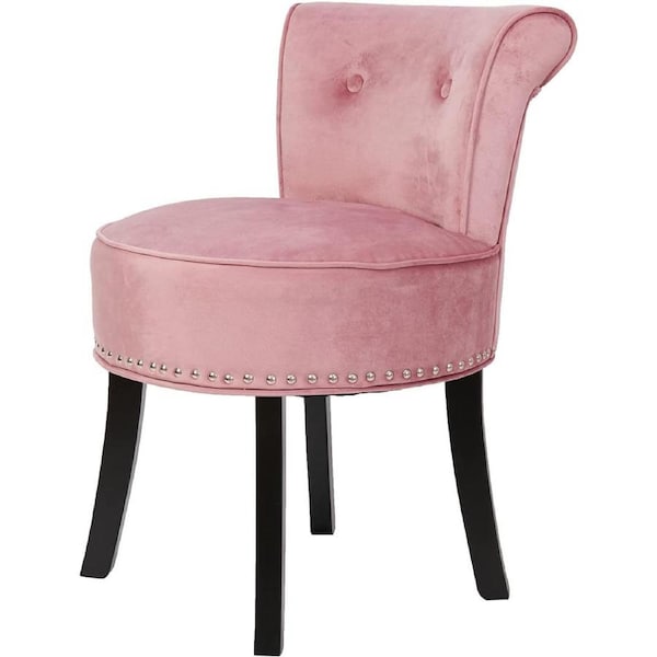 Vanity Stool with wood legs, Sponge Seat (Pink)