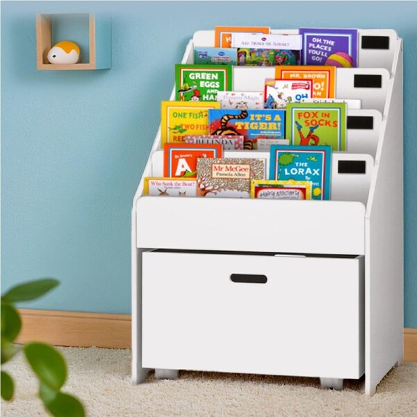 1X Keezi Kids Bookshelf Storage Organiser Bookcase Drawers Children Display Shelf