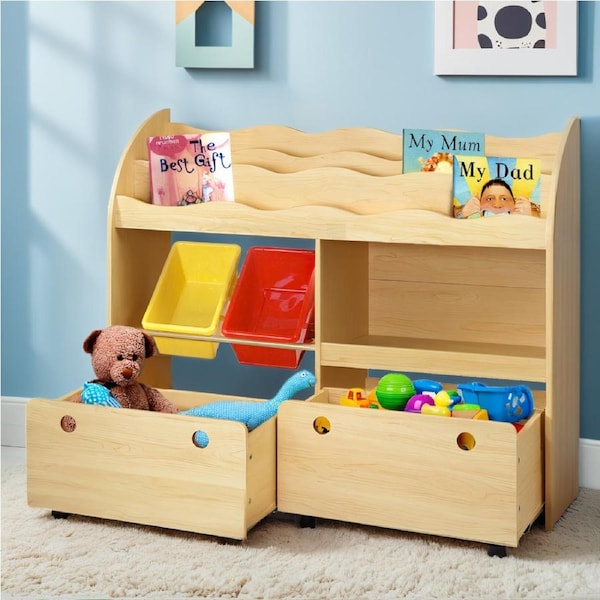 3 Tiers Keezi Kids Bookshelf Storage Children Bookcase Toy Box Organiser Display