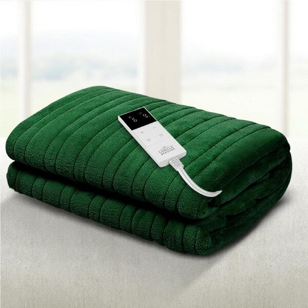 160cm x 130cm Giselle Electric Throw Rug Heated Blanket Fleece Green
