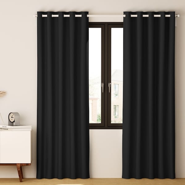1 Pair Blockout Curtains Artiss Eyelet 140x230cm Black