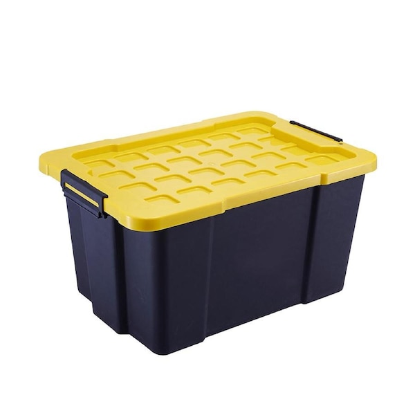 K&A 60L Heavy Duty Plastic Storage Container Stackable Tub Tool Box Black