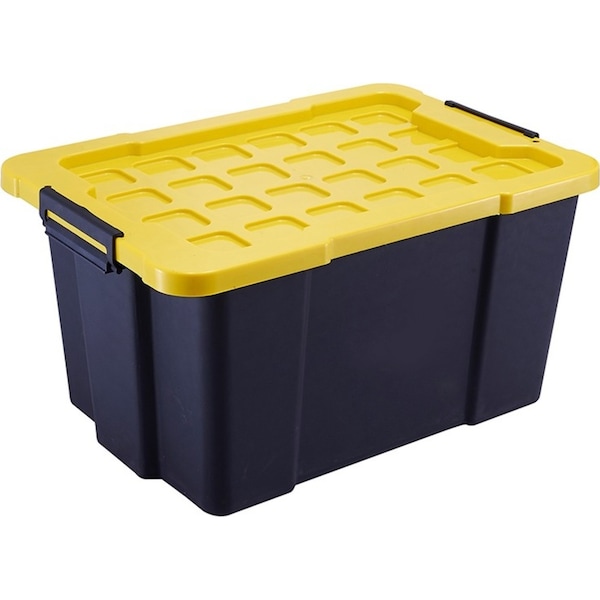 2 x K&A 60L Heavy Duty Plastic Storage Container Stackable Tub Tool Box Black