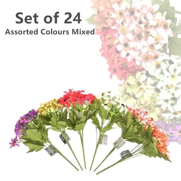 24x Decorative Artificial Flowers Posy Bouquet Fake Silk Floral Leaves Wedding