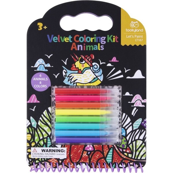 14pc Tookyland Velvet Colouring Kit Animals Art Colouring/Drawing Marker Pen 3+