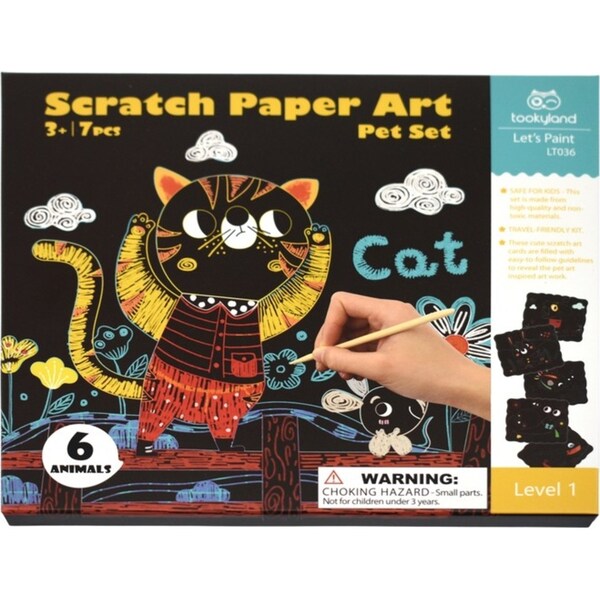 7pc Tookyland Kids Scratch Paper Art Pet Set Craft Activity Fun Play Toy Kit 3+