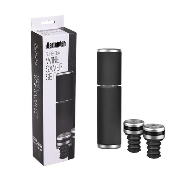 Bartender Sure Seal Wine Saver Set Black