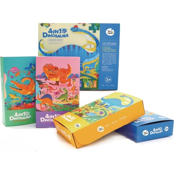Jarmelo 4 In 1 Dinosaurs Glow In The Dark Jigsaw Puzzle Set For Children 3+