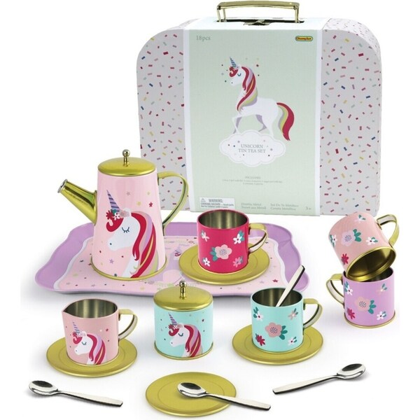18pcs Kaper Kidz Deluxe Unicorn Themed Tin Teacup Set Suitcase For Children 3+