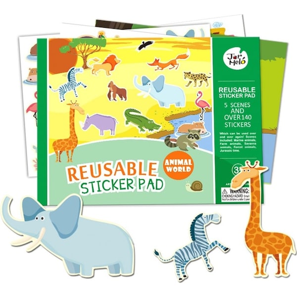 10pc Jarmelo Kids Reusable Sticker Pad Set Animal World Fun Play Toddler Toy 3+