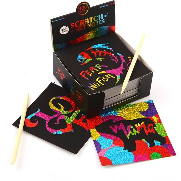 Jarmelo Scratching Draw Rainbow Card Kids Play Set Glittery Notes w/Stylus 3+