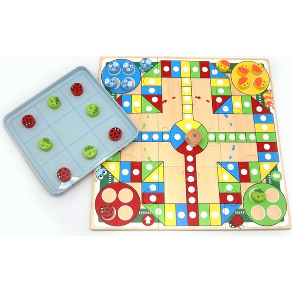 Kaper Kidz 15cm Tin Box Ludo & TicTacToe Board Game Kids Activity Play Toy 3+