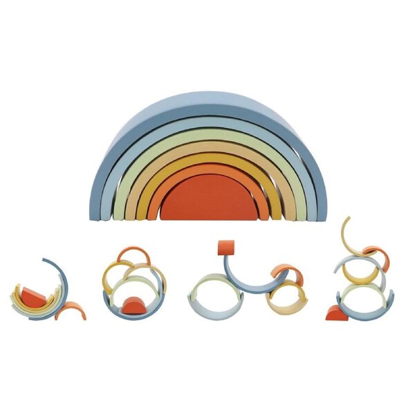 Kaper Kidz Baby/Toddler Fun Stacker 18m+ Rainbow/Denim/Rust Wooden Stacking Toy