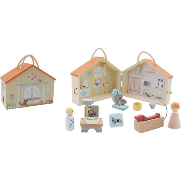 Kaper Kidz Wooden Portable Veterinary Pet/Animal Hospital Toy Kids Playset 3y+