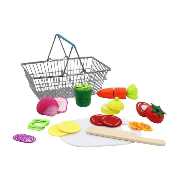 Kaper Kidz Wooden Cutting Vegetables w/Metal Basket Kids Pretend Play Toy 18m+