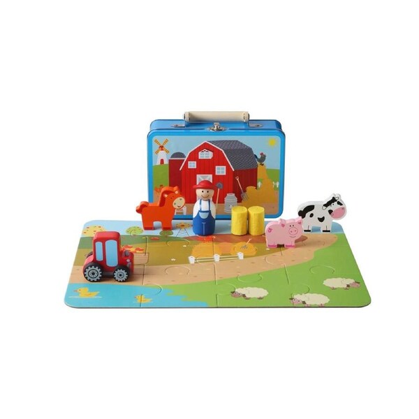 Kaper Kidz Kids/Children Toddler/Children's Farm Wooden Playset In Tin Case 3+