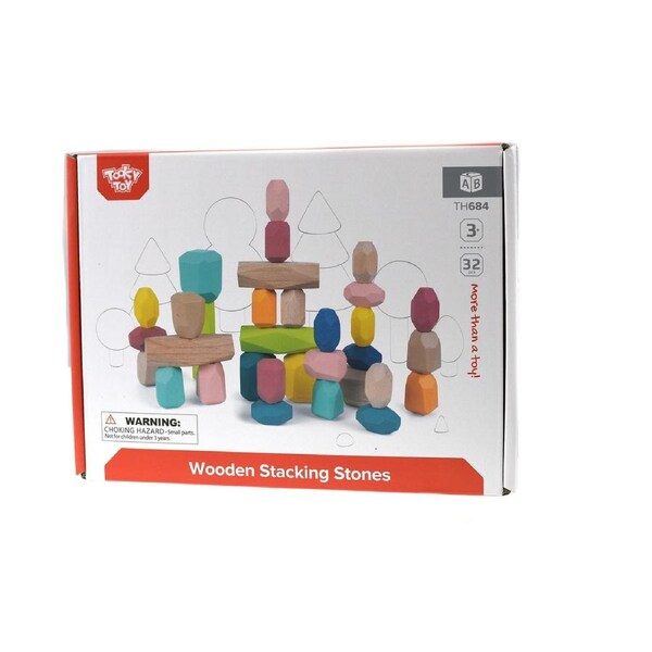 32pc Tooky Wooden Stacking Stone Large Building Blocks Kids Fun Learning Toys 3+
