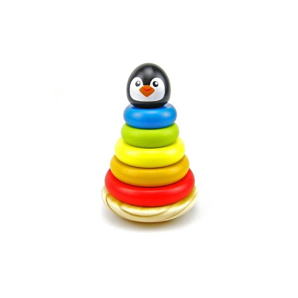 Tooky Toy Penguin Wooden Stacker Baby Stacking Round Blocks Educational Toy 12m+