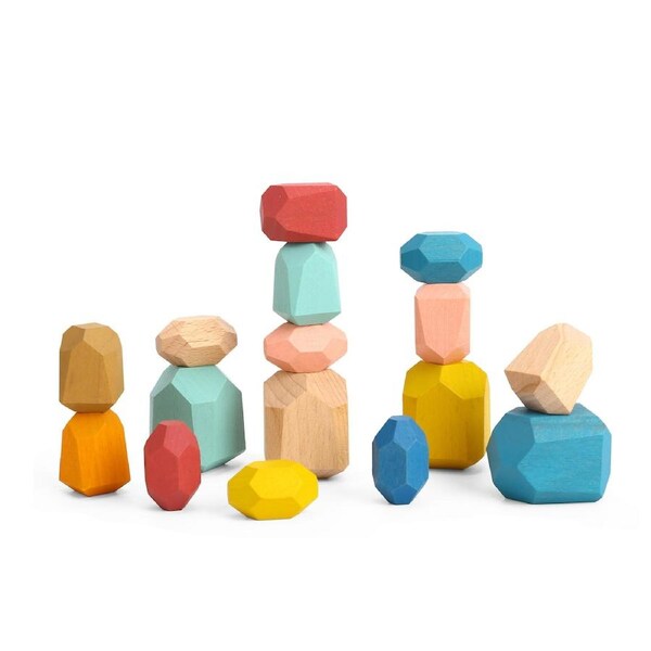 16pc Tooky Wooden Stacking Stone Large Building Blocks Kids Fun Learning Toys 3+