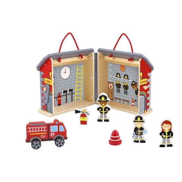 Tooky Toy Fireman Kids/Children's Pretend Play/Playset Stage With Carry Box 3+