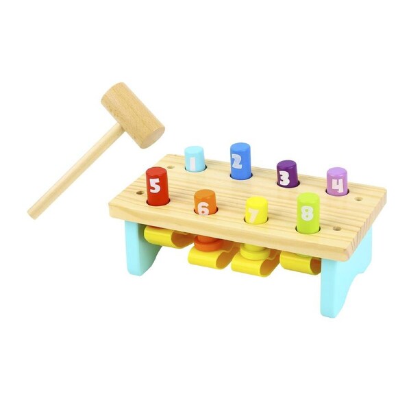 Tooky Toy Wooden Knock Bench 8 Pins Baby/Toddler Pound/Tap Colourful Toy 12m+