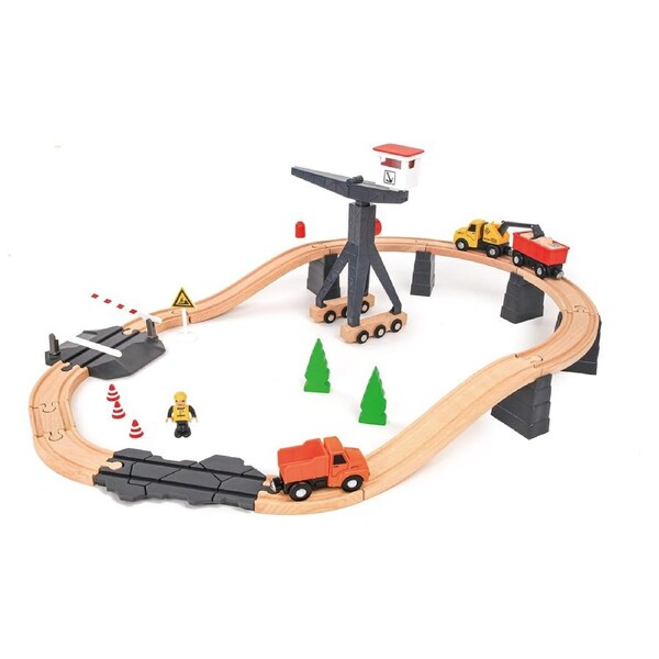 35pc Tooky Toy Construction Yard Vehicles/Train/1.7M Track Kids Fun Playset 3+