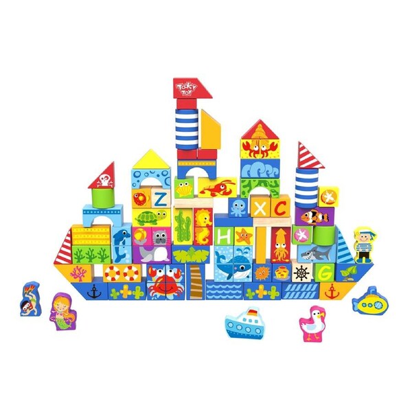 80pcs Tooky Toy Marine/Seaside Ocean Themed Creative Building Blocks Set 24m+