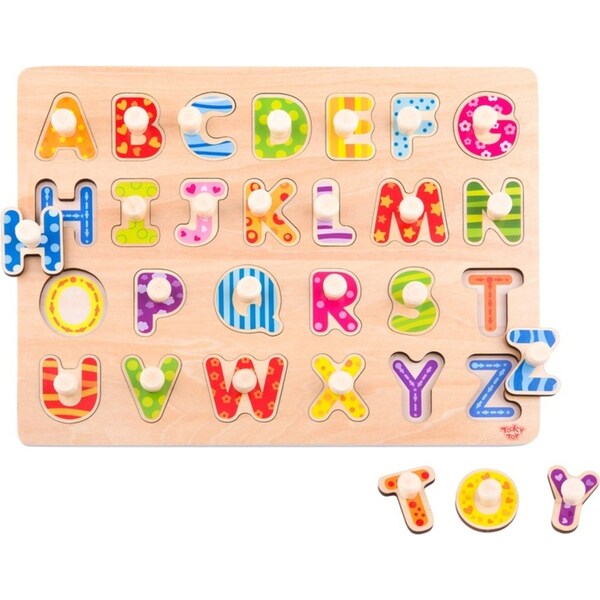 Tooky Toy Wooden English Alphabet Kids/Children Learning Peg Play Puzzle 3+