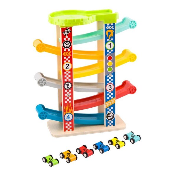 Tooky Toy Wooden Kids/Children Interactive Sliding Gravity Tower Car Run L 18m+