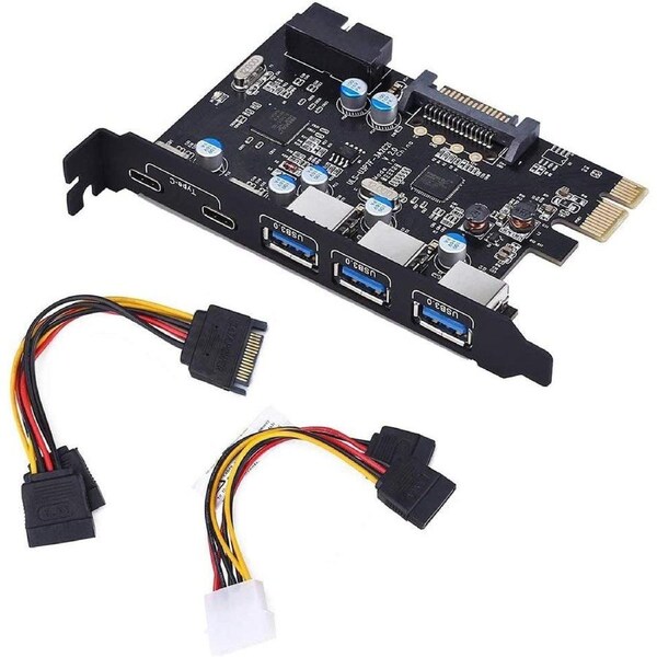 YEELIYA PCI-E to Type C (2),Type a (3) USB 3.0 5-Port PCI Express Expansion Card +Expanding 2 USB 3.0 Ports with Internal 19-Pin Connector for Window 7/8/10/Xp/Vista