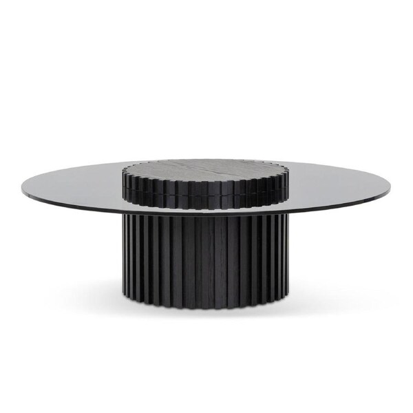Lamar 1.1m Round Glass Cofee Table - Black