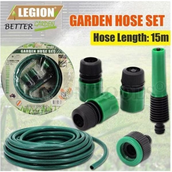 5pc Garden Water Hose Pipe w/ Connecting Set 15m For Watering Garden Car Wash