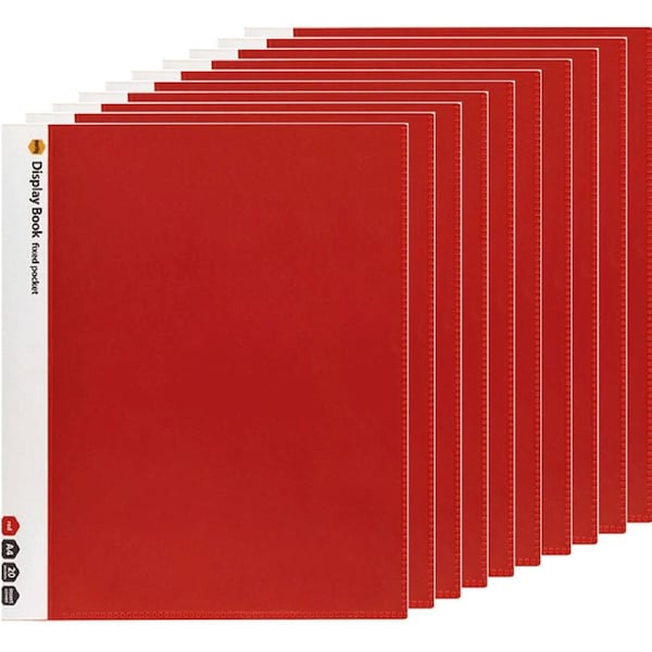 Marbig Non-Refilable Display Book Clear Cover 20 Pocket A4 Red 10 Pack